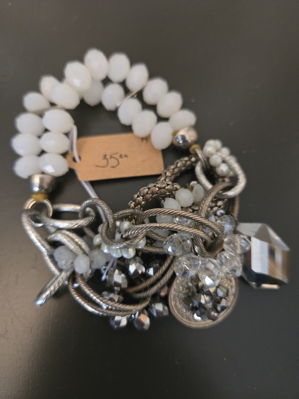 White and Silver Multi-Strand Statement Bracelet - Brand: